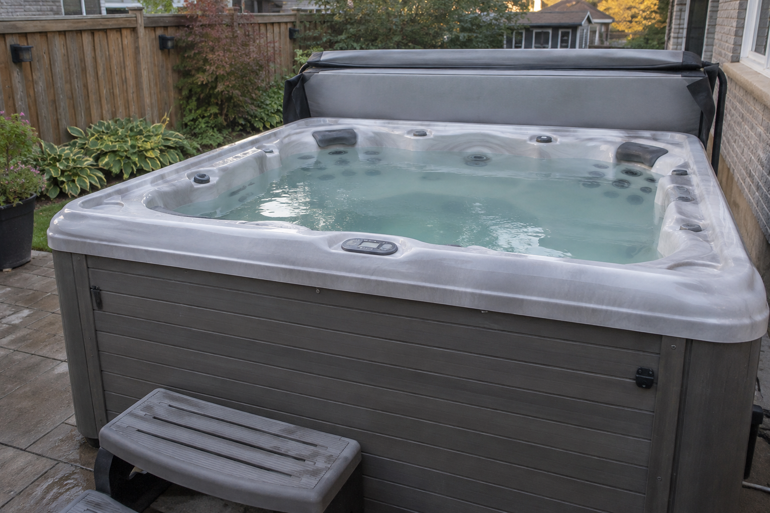 Hot tub before its drain and refill water change