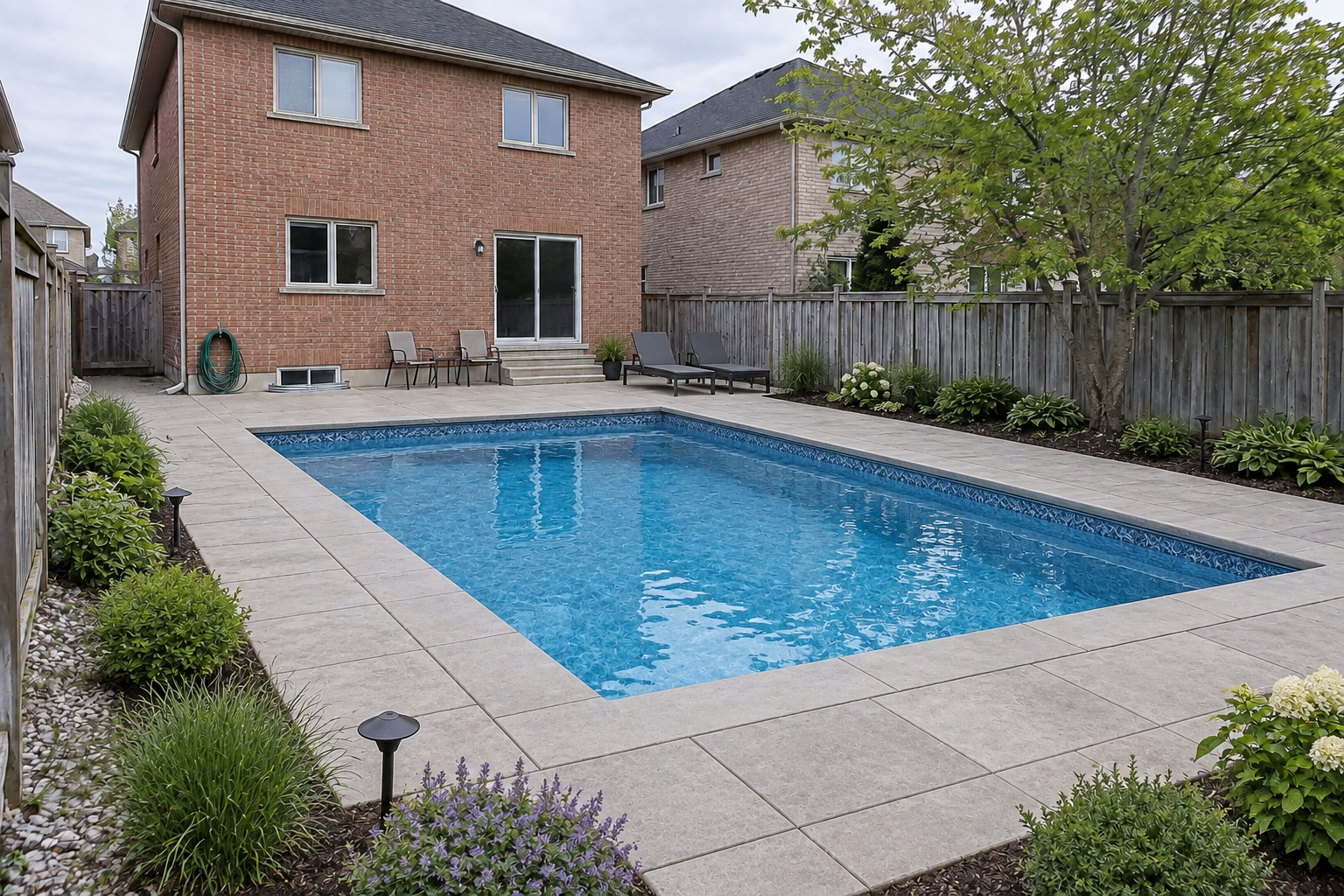 Completed backyard swimming pool transformation after the project